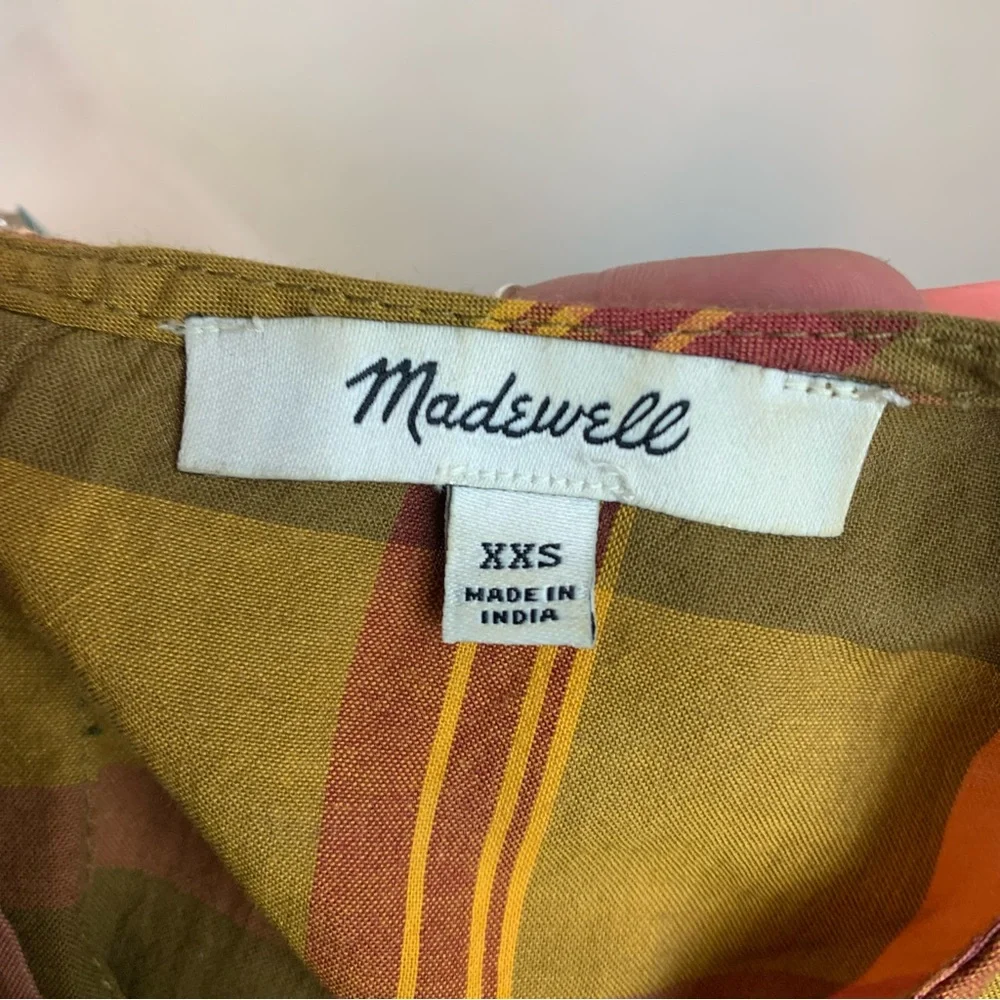Madewell Size XXS Plaid Blouse Top Button Down Back Orange Red Short Sleeve - Picture 6 of 7